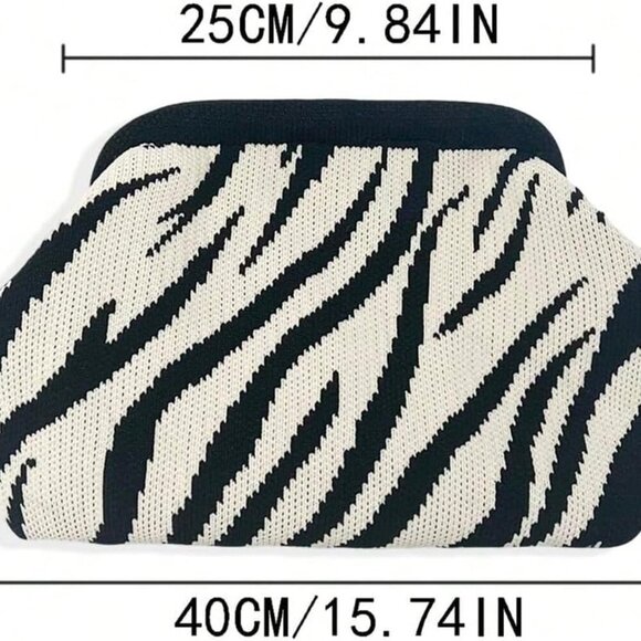 Women's Crocheted Crossbody Clutch Bag Zebra Stripe Cloud Shape - Picture 7 of 7